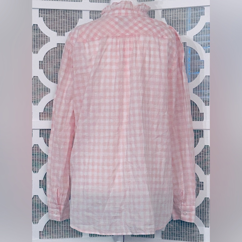 Baby Pink Gingham J. Crew Checkered Blouse Cotton Boho Cottagecore LG Top Shirt - Picture 5 of 15